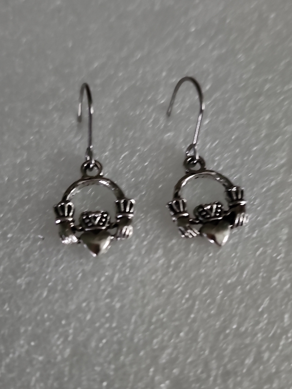Hand Crafted Silver Tone Claddagh Drop Earrings